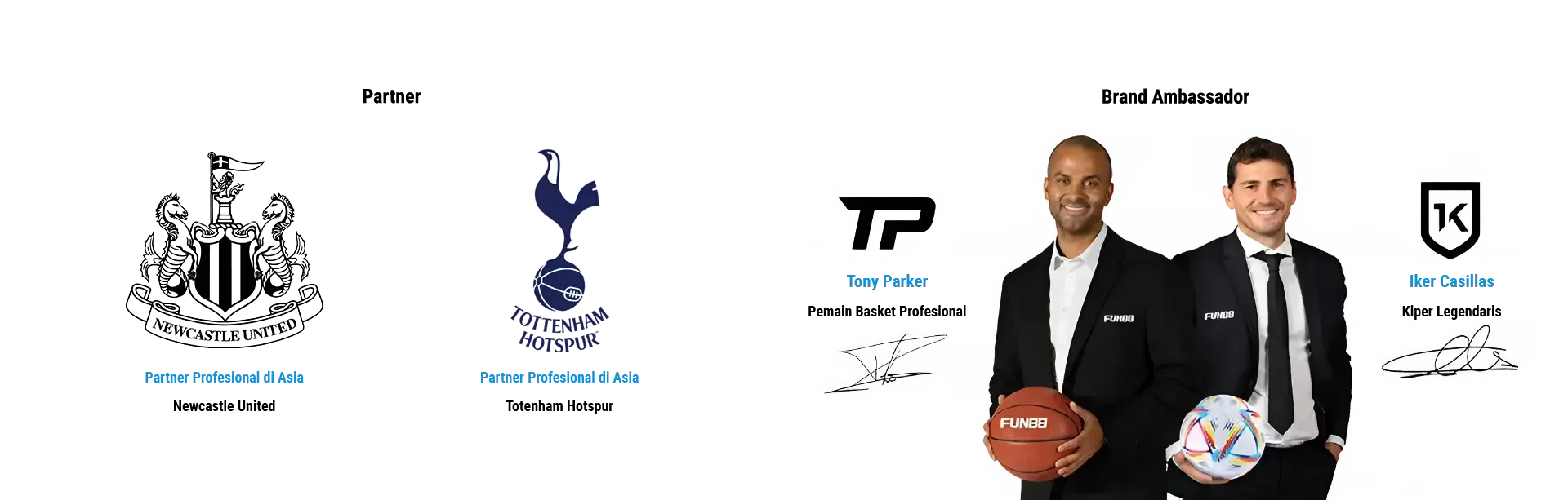 Banner mitra Newcastle United dan Tottenham Hotspur dengan duta merek versi desktop